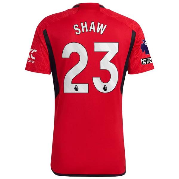 Image of adidas Manchester United Luke Shaw Home Jersey 23/24 w/ EPL + No Room For Racism