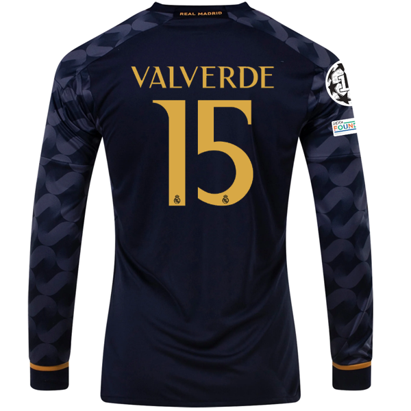 Image of adidas Real Madrid Federico Valverde Long Sleeve Away Jersey w/ Champions League