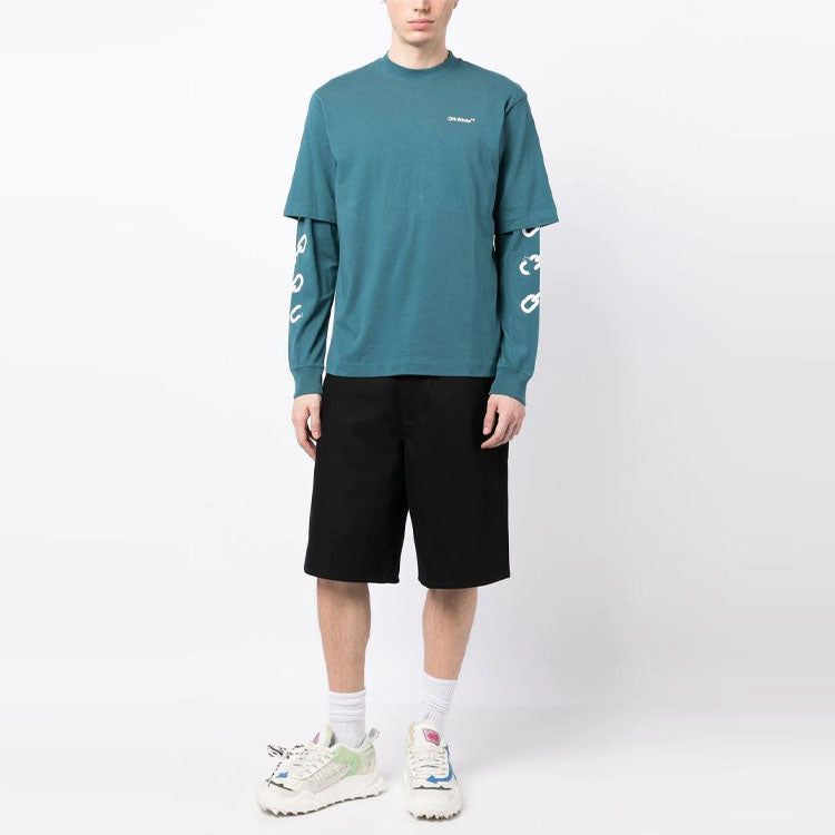 Image of Off-White Logo-Print Knee-Length Shorts 'Black' OMYC010C99DEN0011001