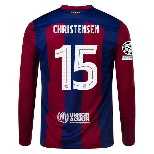 Image of Nike Barcelona Home Christensen Langarmtrikot mit Champions League-Aufnähern 2