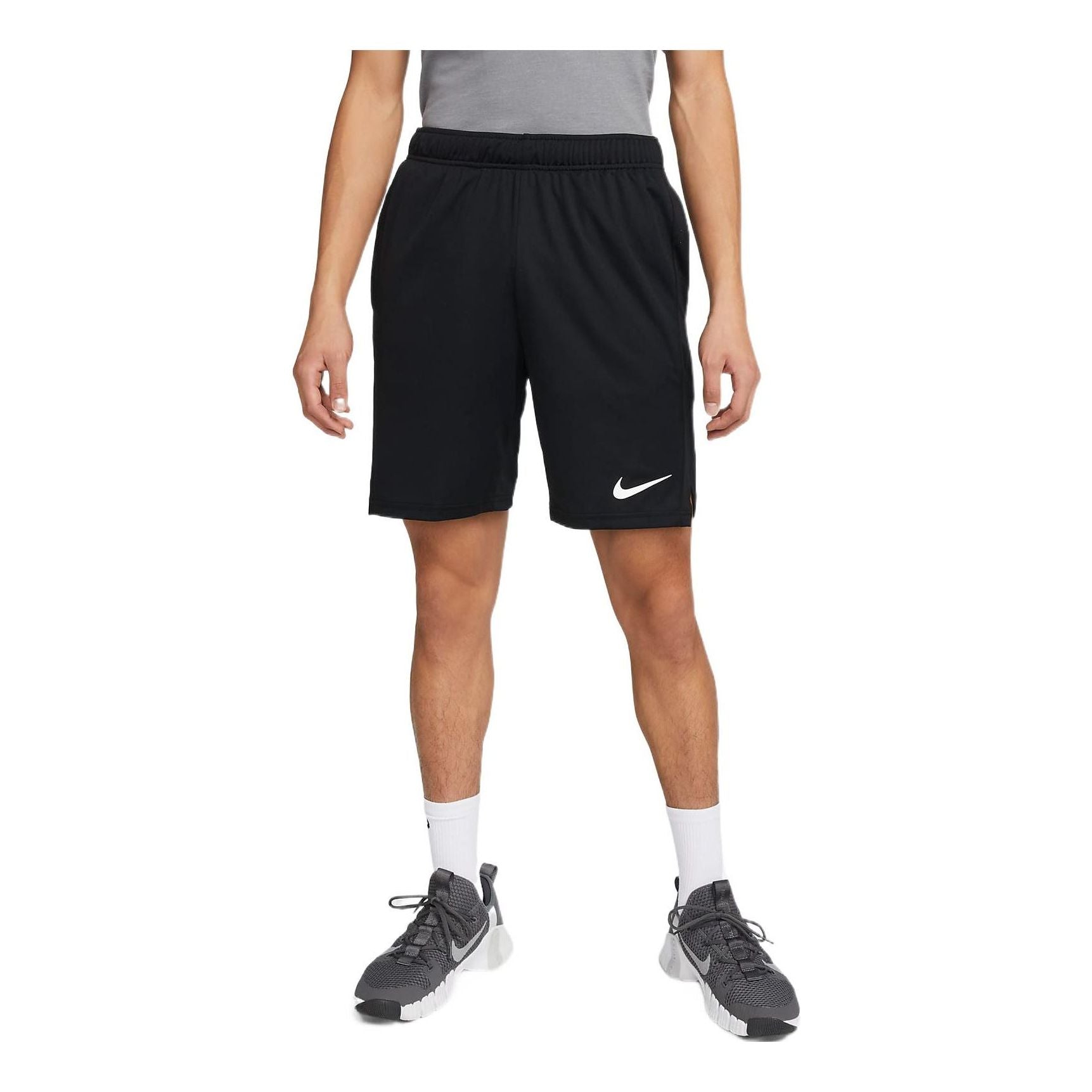 Image of Men's Nike Knit Training Straight Solid Color Black Shorts DM5945-010
