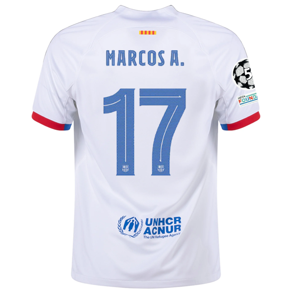 Nike Barcelona Marcos Alonso Away Jersey w/ Champions League Patches 23/24 (Whit
