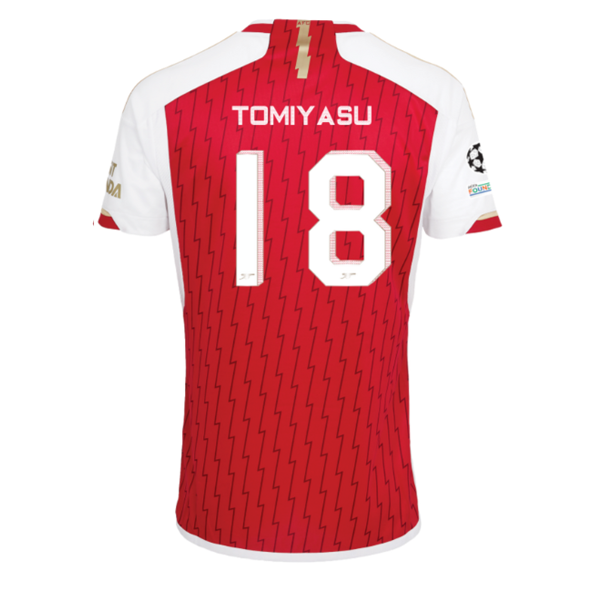 Image of adidas Arsenal Takehiro Tomiyasu Home Jersey 23/24 w/ Champions League Patches (
