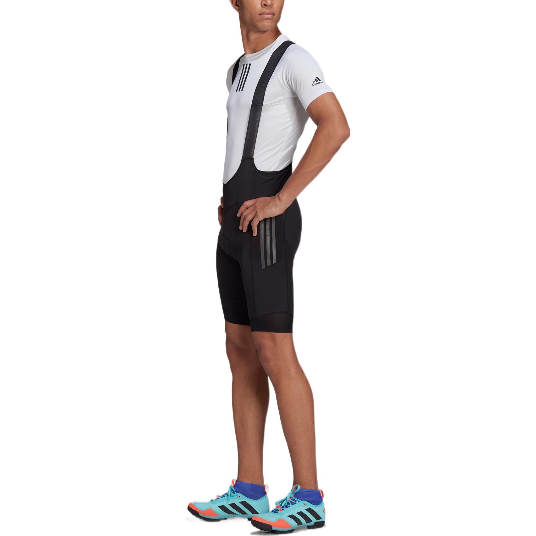 Image of Men's adidas The Adiv Bib Solid Color Logo Embroidered Cycling Shorts Black H511