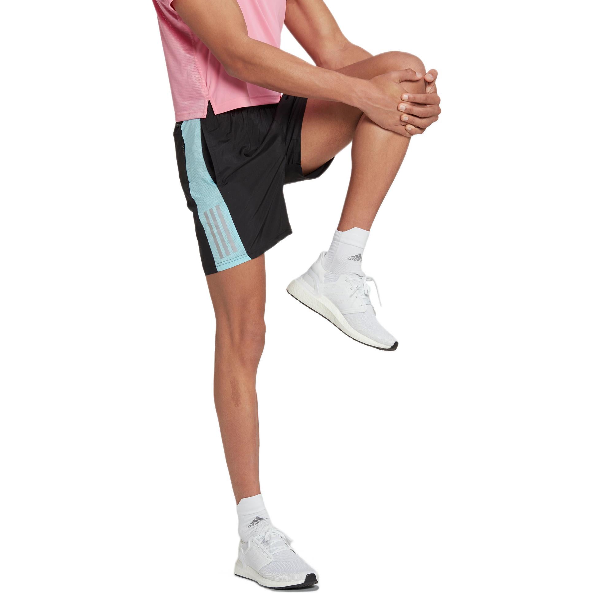 Men's adidas Reflective Strip Mid Waist Elastic Waistband Straight Shorts Black