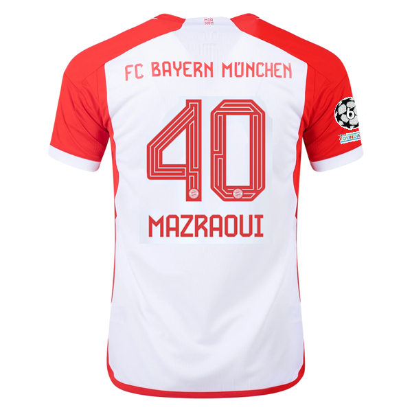 Image of adidas Bayern Munich Noussair Mazraoui Home Jersey 23/24 w/ Champions League Pat