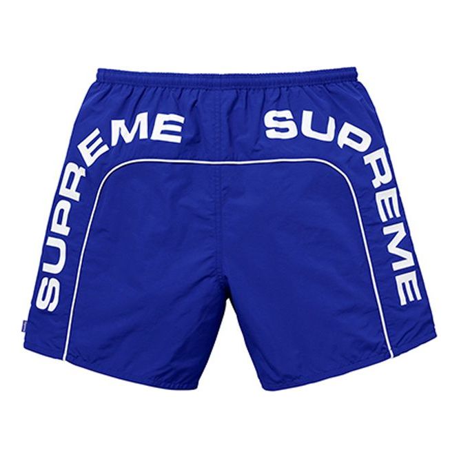 Image of Supreme SS18 Arc Logo Water Short Royal Logo 'Blue White' SUP-SS18-299