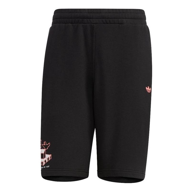 Image of adidas Pink Logo Printing Elastic Waistband Sports Shorts Black IA9077