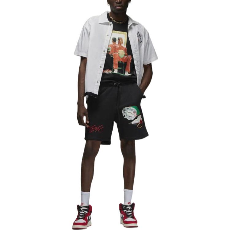 Image of Men's Air Jordan Alphabet Pattern Printing Straight Sports Shorts Black DQ7543-0
