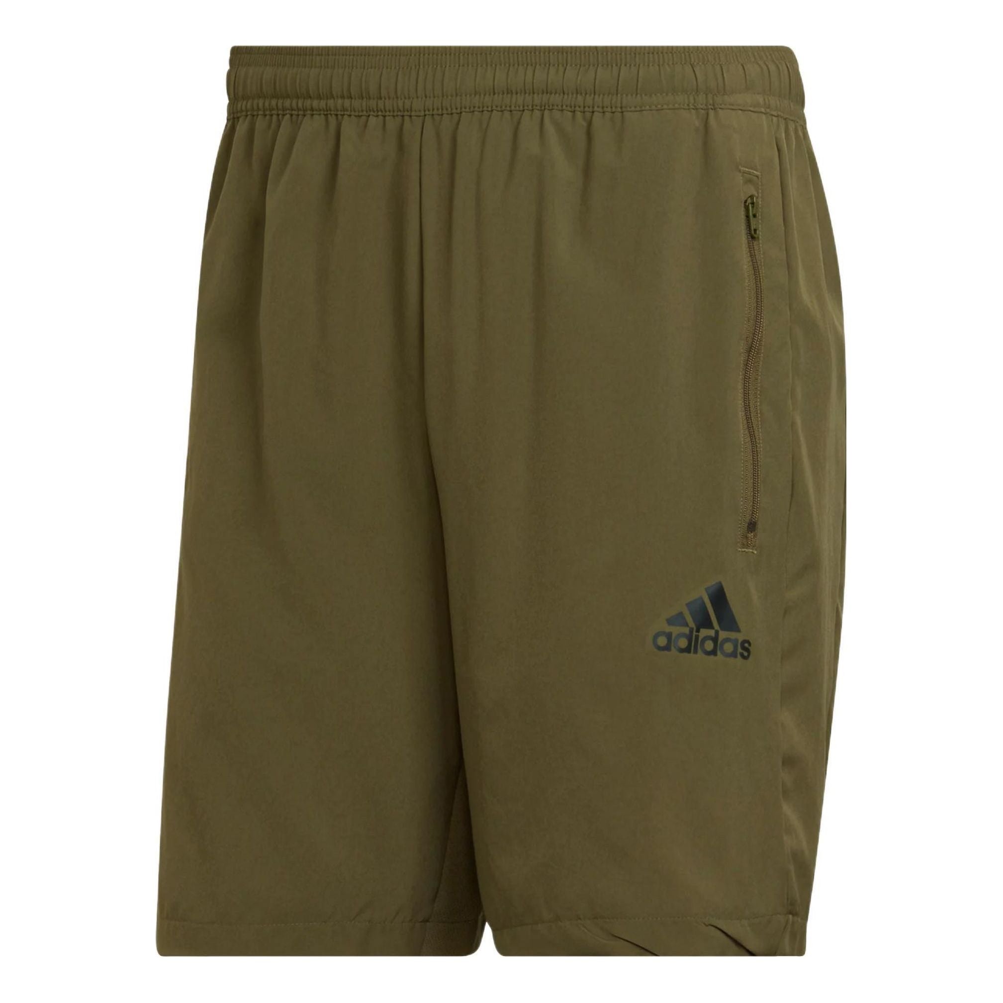 Image of Men's adidas Solid Color Logo Sports Gym Shorts Olive Green HC6856