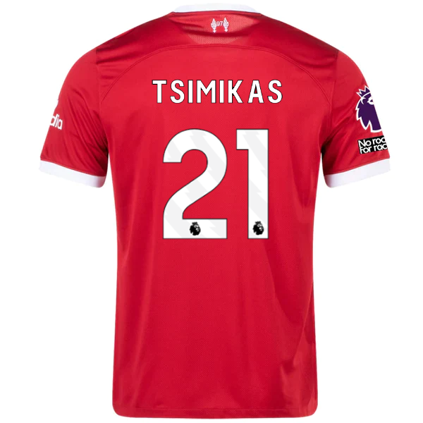 Nike Liverpool Tsmikas Home Jersey w/ EPL + No Room For Racism Patches 23/24 (Re