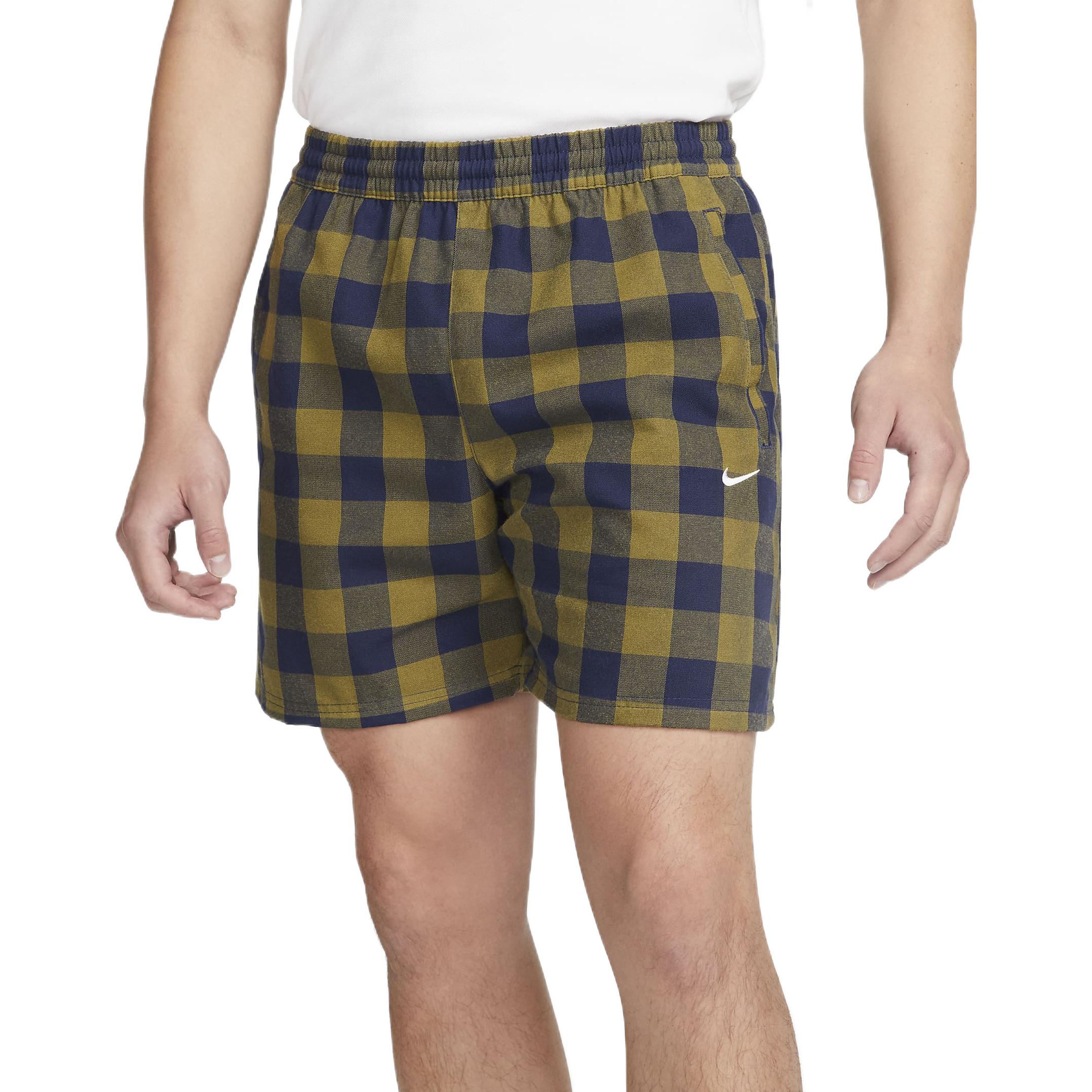 Image of Nike Plaid Straight Casual Shorts Yellow Blue DQ5187-410