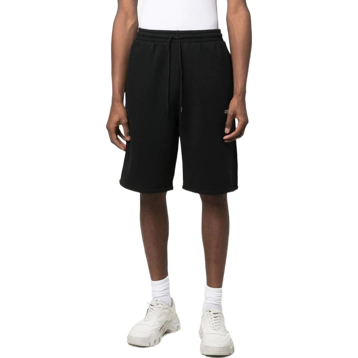 Image of Men's OFF-WHITE Caravaggio Logo Printing Solid Color Sports Shorts Black OMCI013
