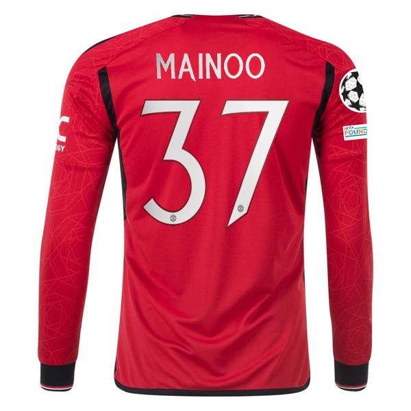 Image of adidas Manchester United Authentic Mainoo Long Sleeve Home Jersey w/ Champions L