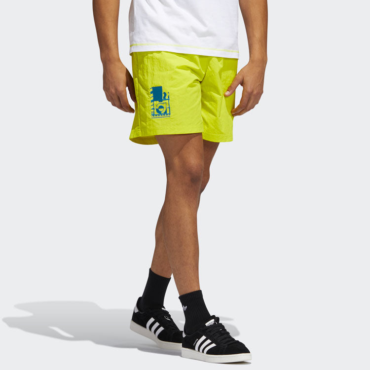 Image of adidas originals Emb Woven Short Embroidered Casual Sports Shorts Yellow Green G