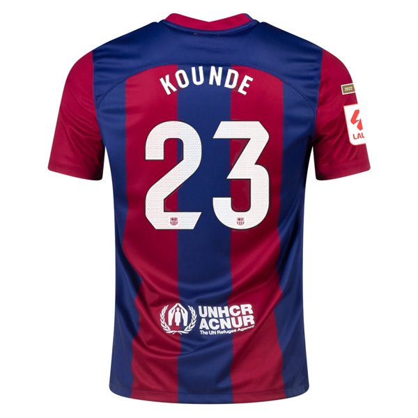 Nike Barcelona Jules Kounde Home Jersey 23/24 w/ La Liga Champions Patches (Nobl