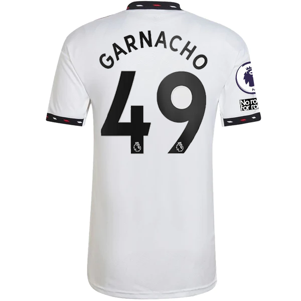 Image of adidas Mancheser United Alejandro Garnacho Away Jersey w/ EPL + No Room For Raci