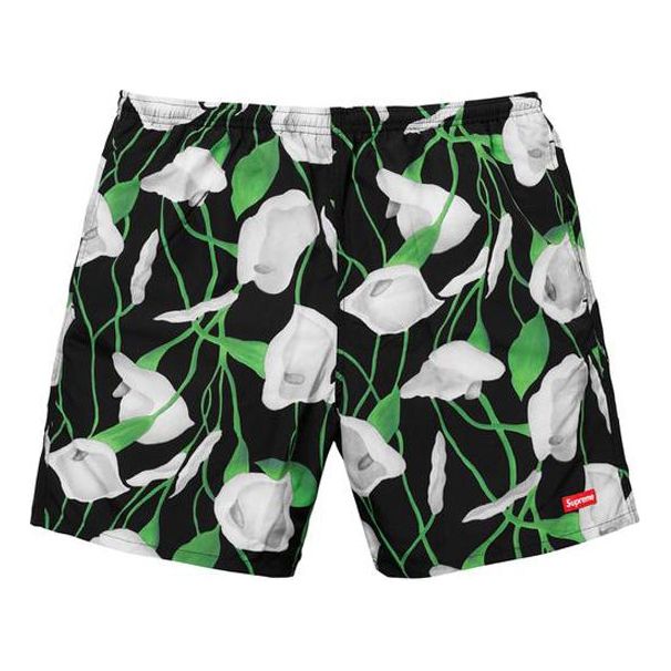Supreme SS18 Nylon Wassershorts Blumen Freizeitshorts Unisex Schwarz SUP-SS18-10432
