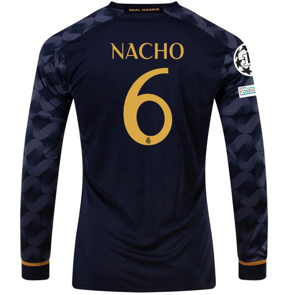 Image of adidas Real Madrid Nacho Long Sleeve Away Jersey w/ Champions League + Club Worl