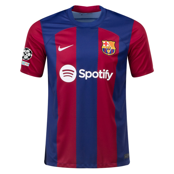 Nike Barcelona Gavi Home Jersey 23/24 w/ Champions League Patches (Noble Red/Loy