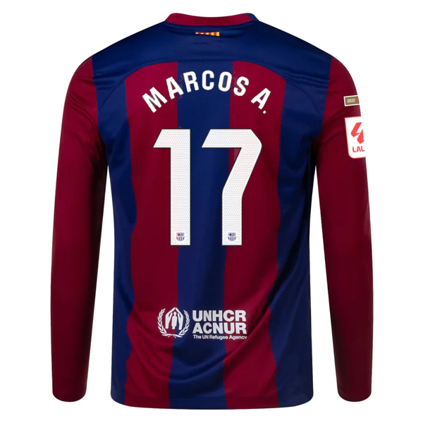 Image of Nike Barcelona Marcos Alonso Home Long Sleeve Jersey 23/24 w/ La Liga Champions