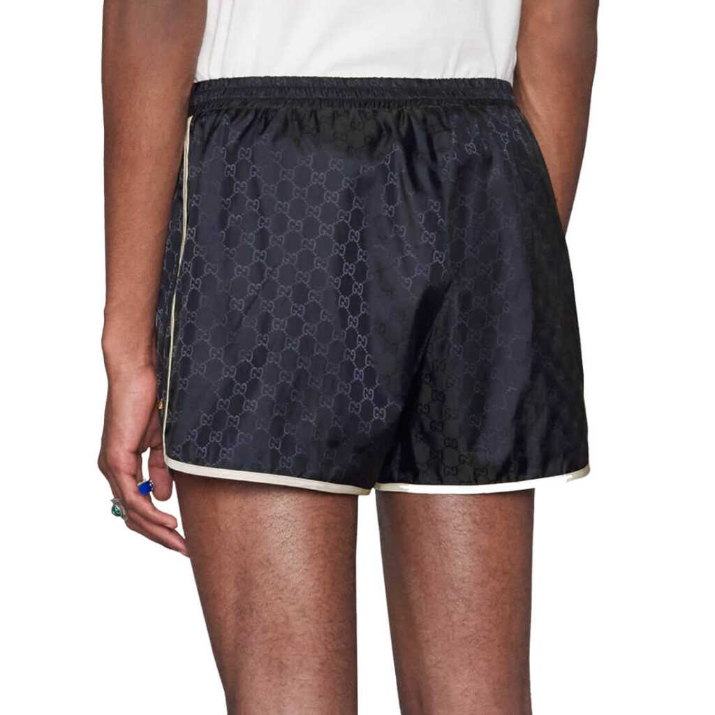 Image of GUCCI SS22 GG Nylon Swim Shorts With Bee 'Navy' 410571-XR898-4824