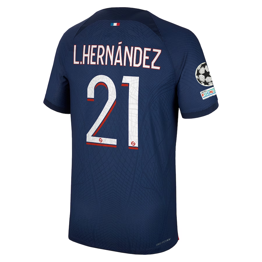 Image of Nike Paris Saint-Germain Authentic Match Lucas Hernández Home Jersey w/ Champion