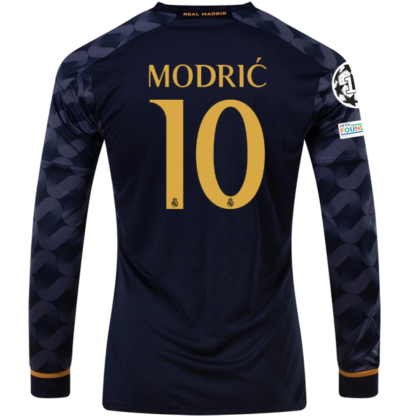 Image of adidas Real Madrid Luka Modric Long Sleeve Away Jersey w/ Champions League + Clu