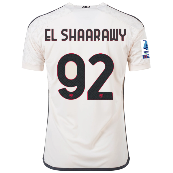 قميص أديداس AS Roma Stephen El Shaarawy Away مع رقعة الدوري الإيطالي رقم 23/24 (بيج)