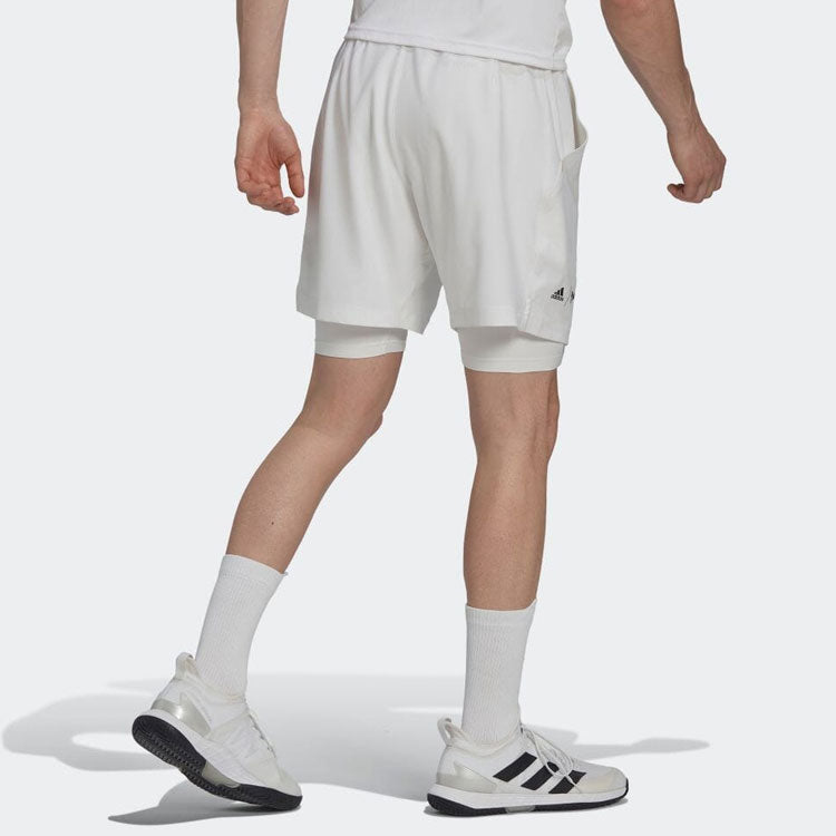 Image of Men's adidas Solid Color 2 In 1 Athleisure Casual Sports Straight Tennis Shorts