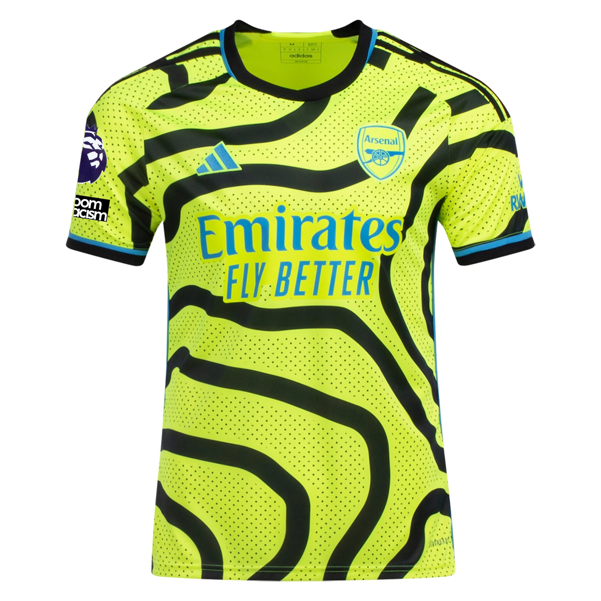 adidas Arsenal Auswärtstrikot mit EPL + No Room For Racism-Aufnäher 23/24 (Team Solar