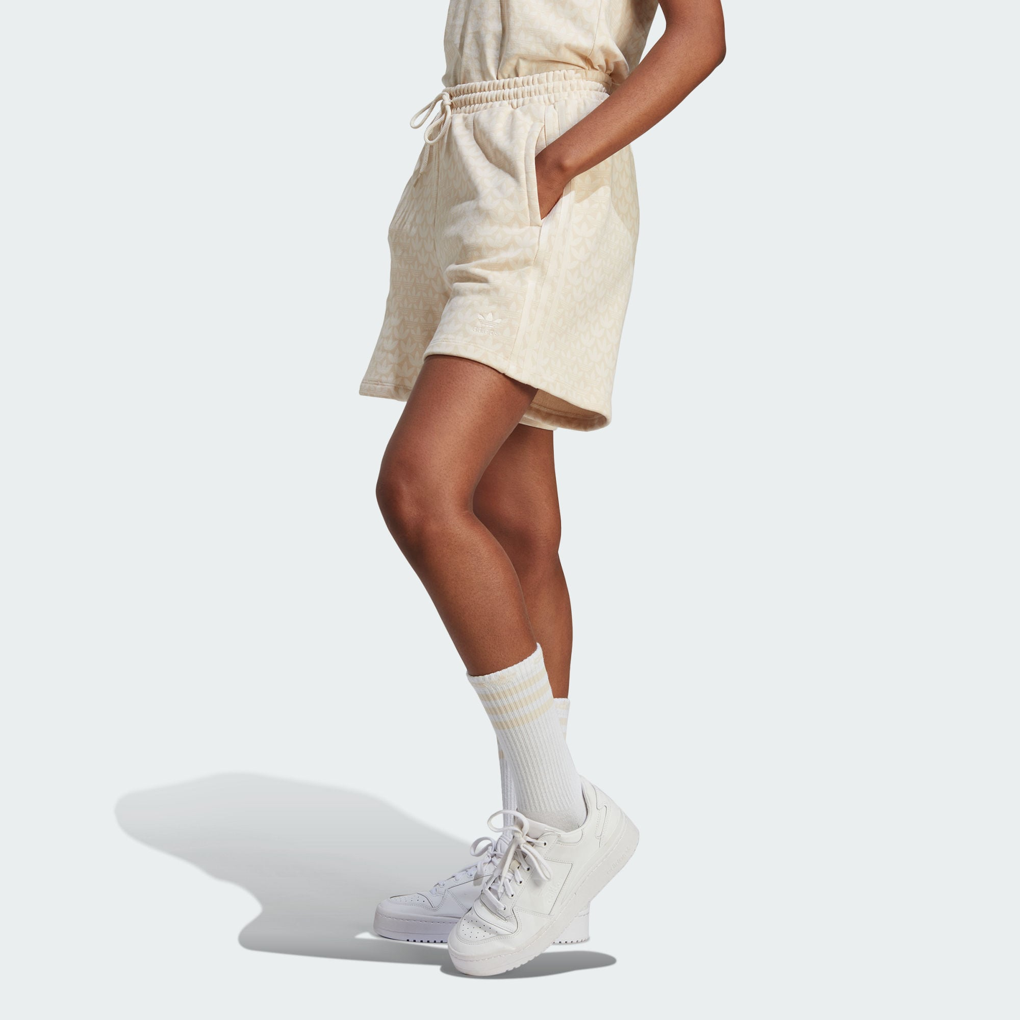 Image of (WMNS) adidas originals Trefoil Monogramm Shorts 'Beige' IJ6000