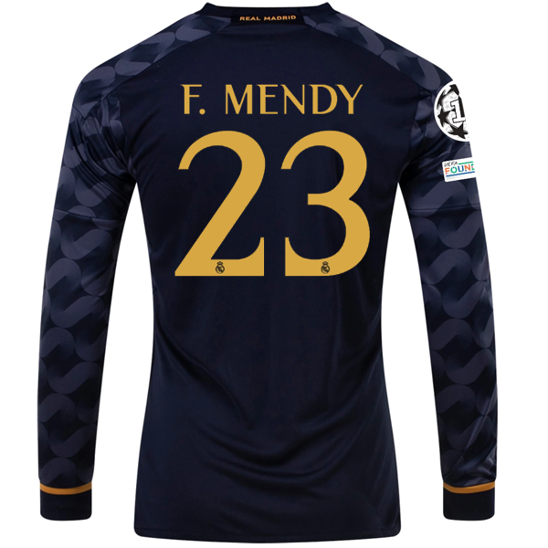 adidas Real Madrid Mendy Long Sleeve Away Jersey w/ Champions League + Club Worl