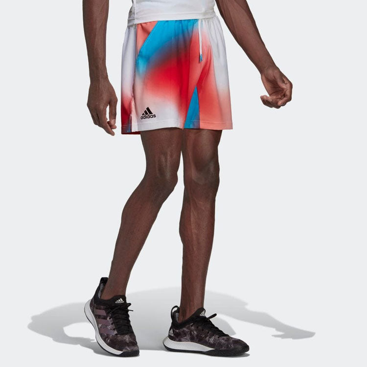 Men's adidas Tie Dye Colorblock Drawstring Sports Straight Casual Shorts White H