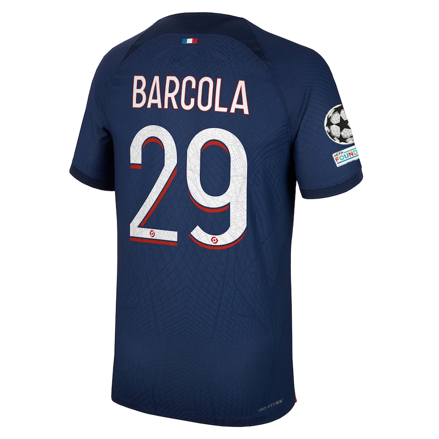 Image of Nike Paris Saint-Germain Authentic Match Bradley Barcola Home Jersey w/ Champion