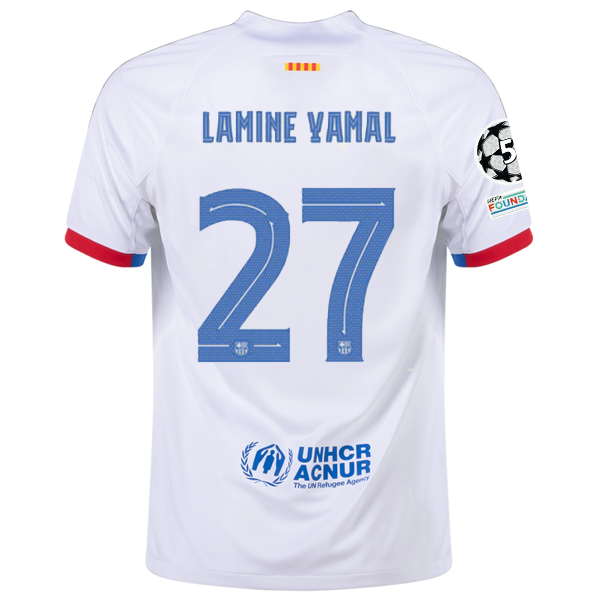 Nike Barcelona Lamine Yamal Away Jersey w/ Champions League Patches 23/24 (White