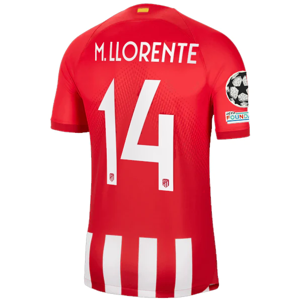 Nike Atletico Madrid Marcos Llorente Home Jersey w/ Champions League Patches 23/