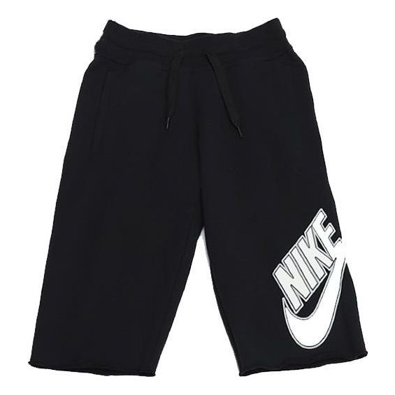 Image of Men's Nike Logo Printing Pattern Lacing Elastic Waistband Straight Shorts Black