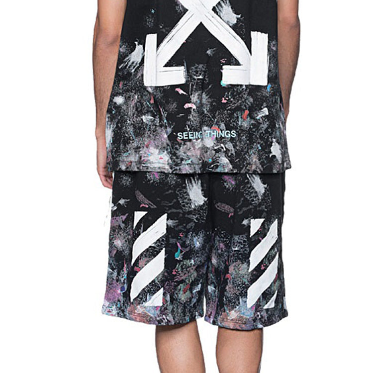 Image of OFF-WHITE Splash Ink Pattern Printing Shorts Black OMCB009F176190329901