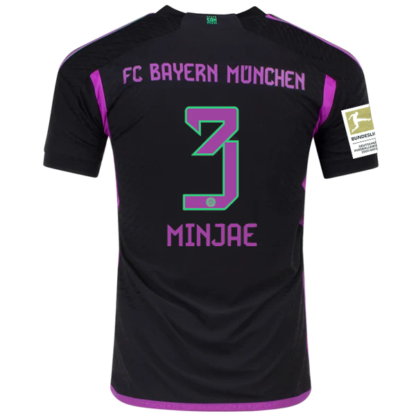 Image of adidas Bayern Munich Authentic Kim Min-jae Away Jersey w/ Bundesliga Champion Pa