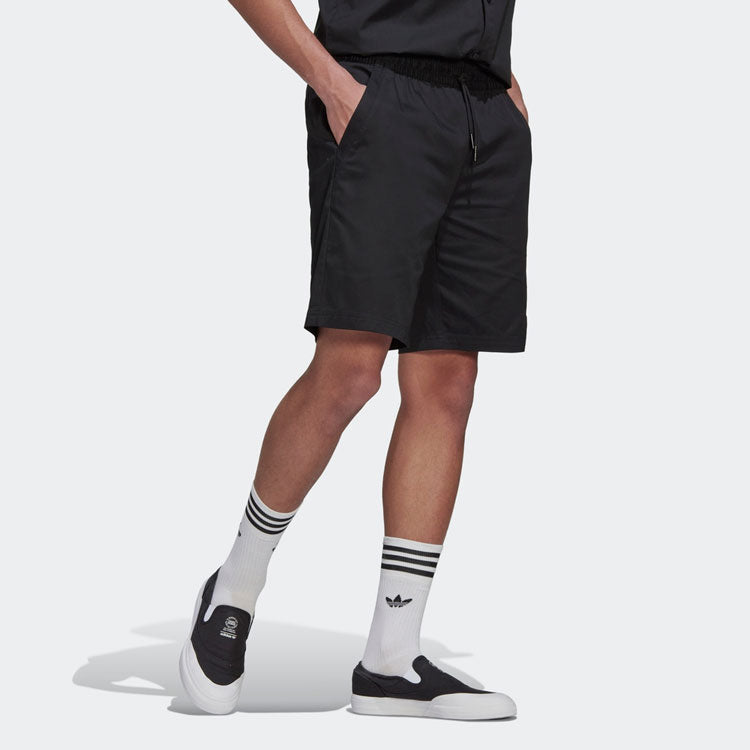 Image of adidas originals Solid Color Logo Straight Shorts Black HT1652