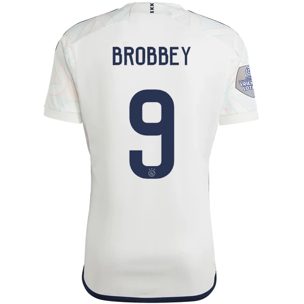 Image of adidas Ajax Brian Brobbey Away Jersey w/ Eredivise League Patch 23/24 (Core Whit