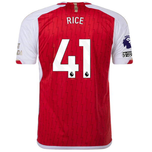 Image of adidas Arsenal Declan Rice Home Jersey 23/24 w/ EPL + No Room For Racism Patch (