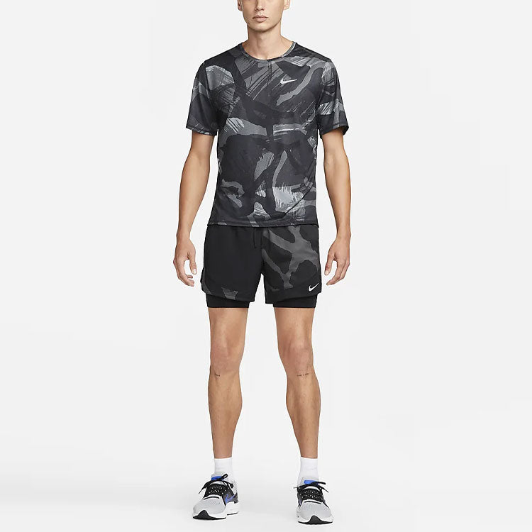 Image of Men's Nike Printing Pattern Drawstring Lacing Loose Shorts Black DQ4762-010