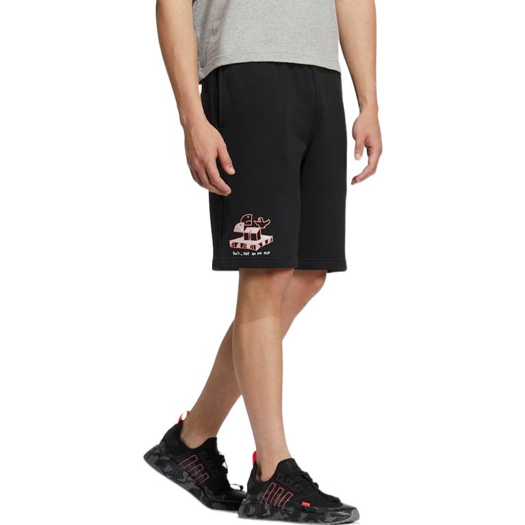 Image of adidas Pink Logo Printing Elastic Waistband Sports Shorts Black IA9077