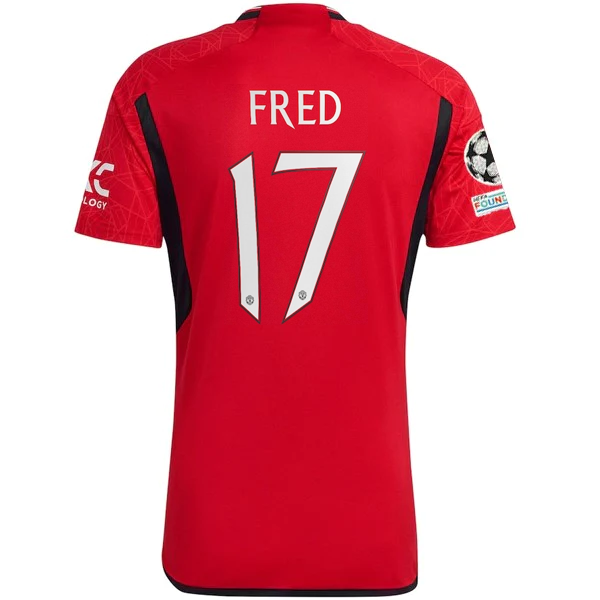 Image of adidas Manchester United Fred Home Jersey 23/24 w/ Champions League Patches (Tea