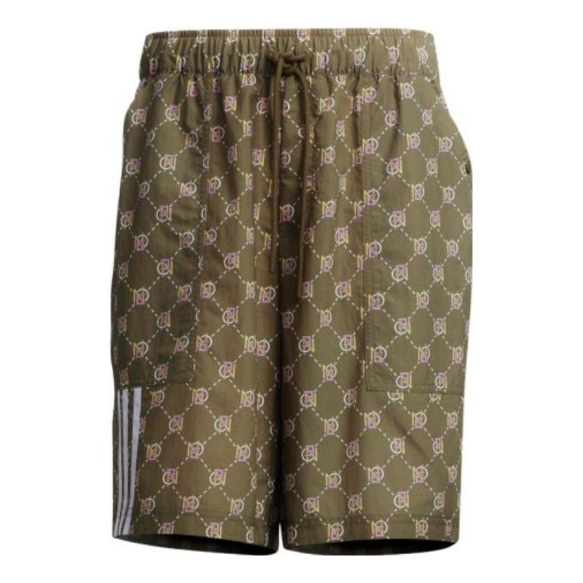 Image of adidas neo U Monogram Shorts Full Print Pattern Lacing Straight Shorts Light Bro