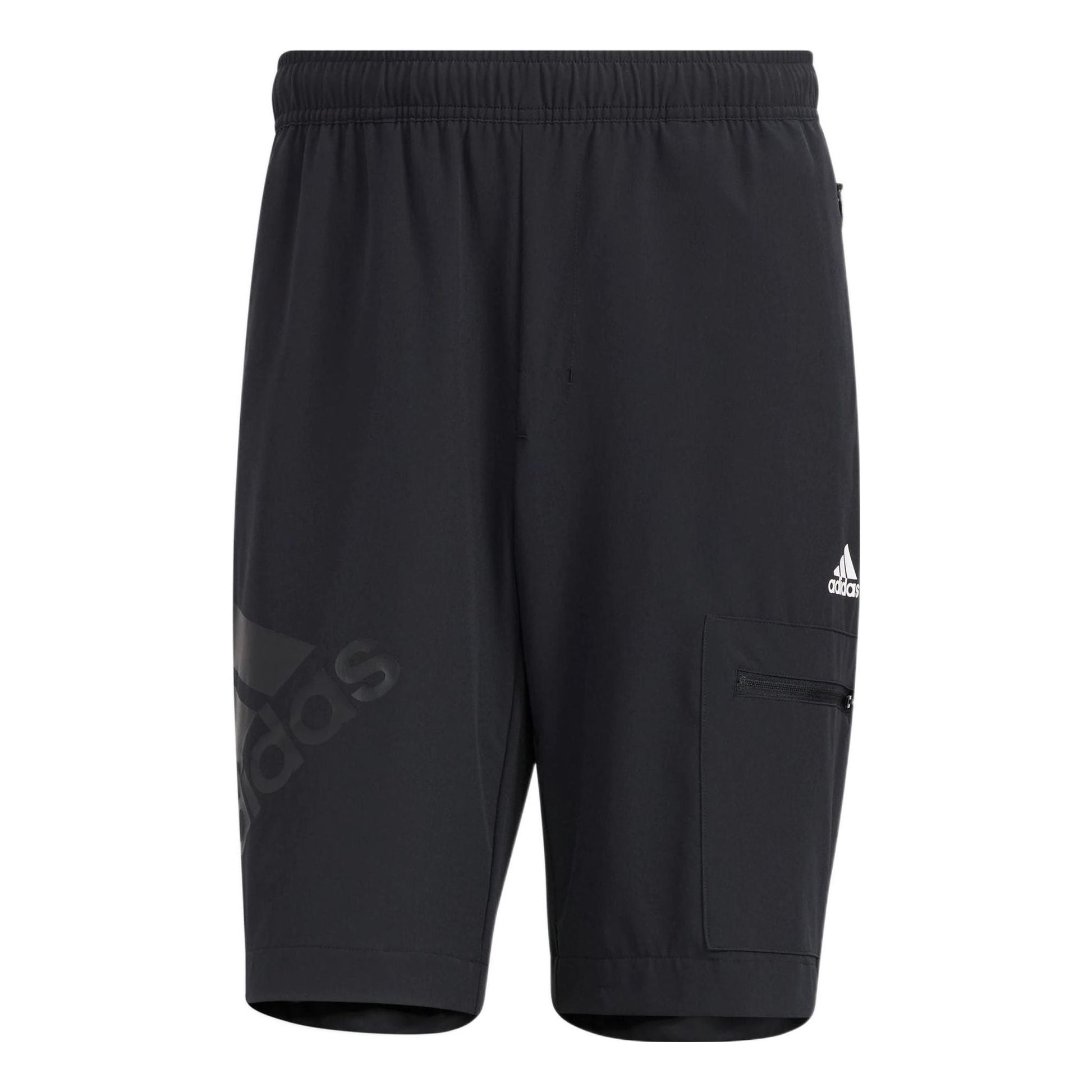 Men's adidas Solid Color Logo Printing Straight Sports Shorts Black HE7421