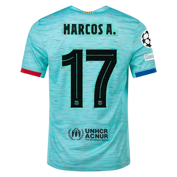 Image of Nike Barcelona Marcos Alonso Third Jersey w/ Champions League Patches 23/24 (Lig