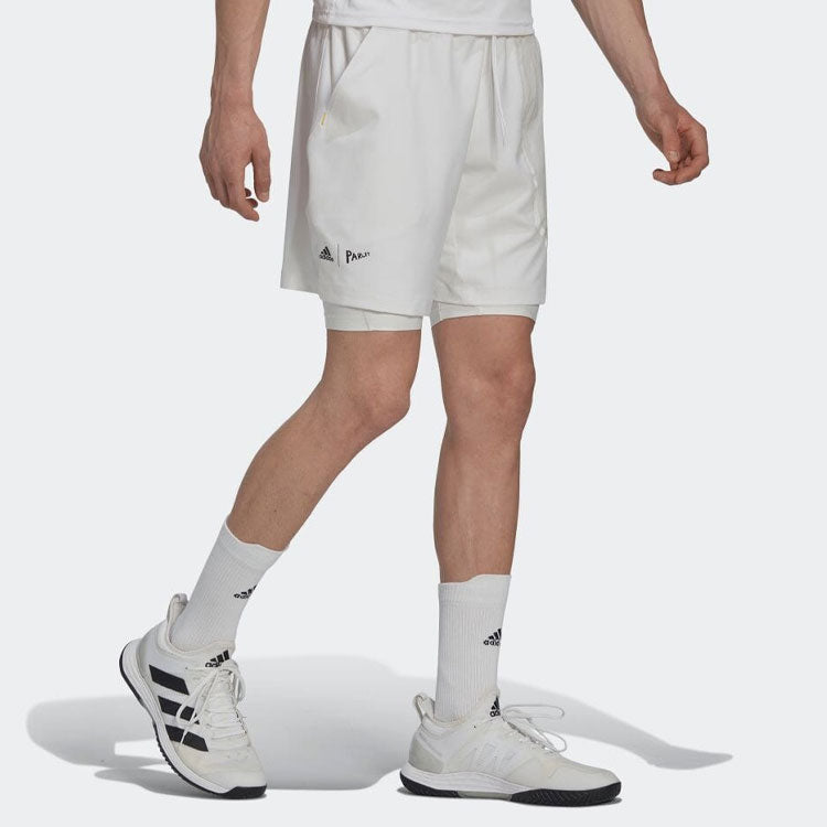 Image of Men's adidas Solid Color 2 In 1 Athleisure Casual Sports Straight Tennis Shorts